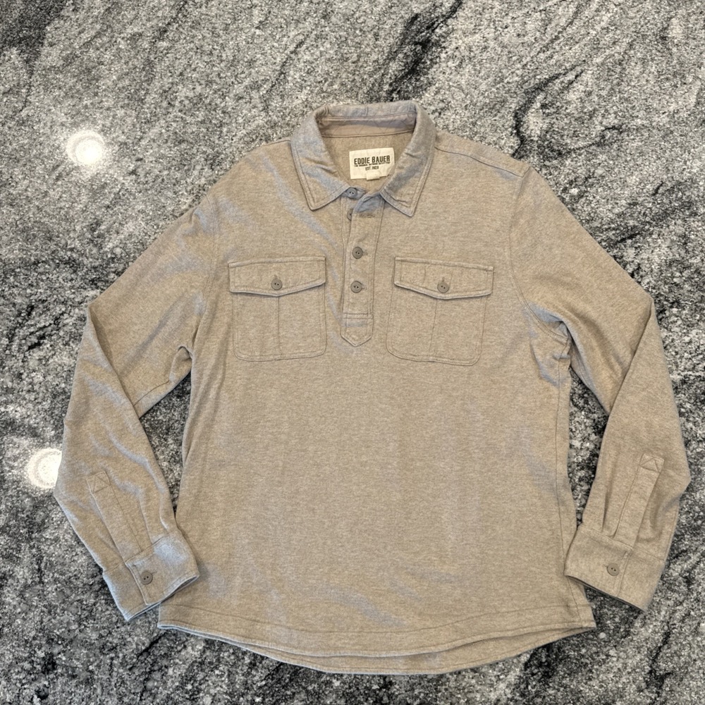 VTG Eddie Bauer Shirt Mens Large Clay 1/4 Button Vented S/S Pockets Outdoor #681